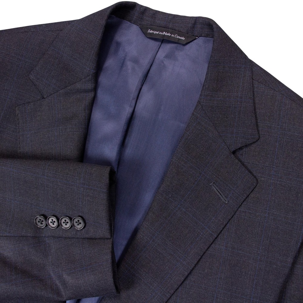 Samuelsohn Blazer Mens 42L Gray‎ Blue Windowpane Plaid Wool Canada Made